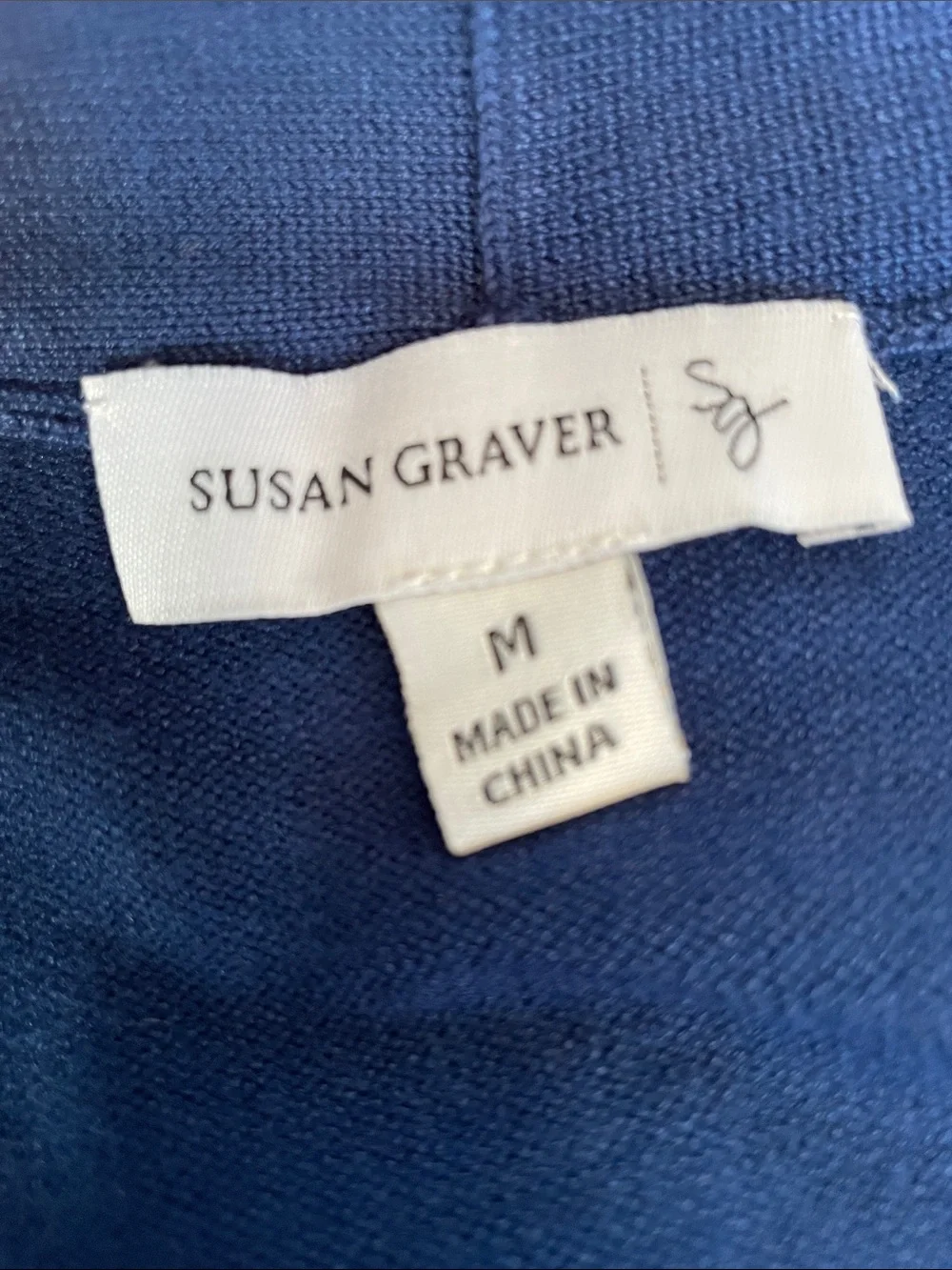 NWOT Susan Graver Blue Open Front Knit Cardigan Jacket Sweater Pockets